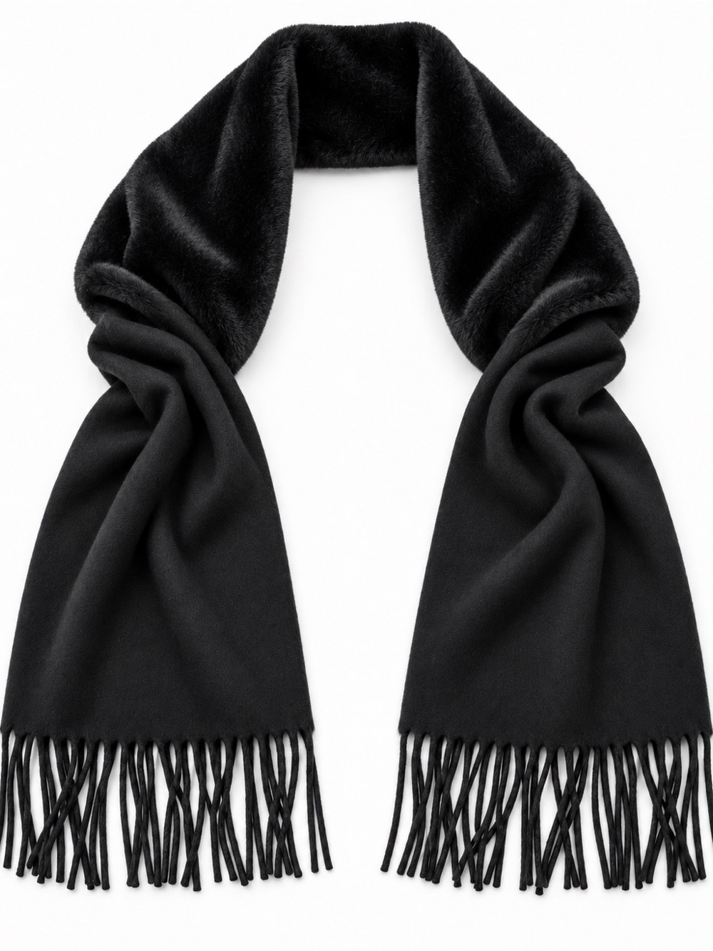 Cedrics Luxe Collection Black Wool Cashmere Faux Fur Scarf Fringe 77”